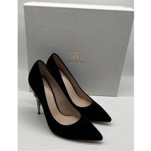 Ralph&Russo Black Suede Moonshadow Pointed Toe Pump sz 36.5